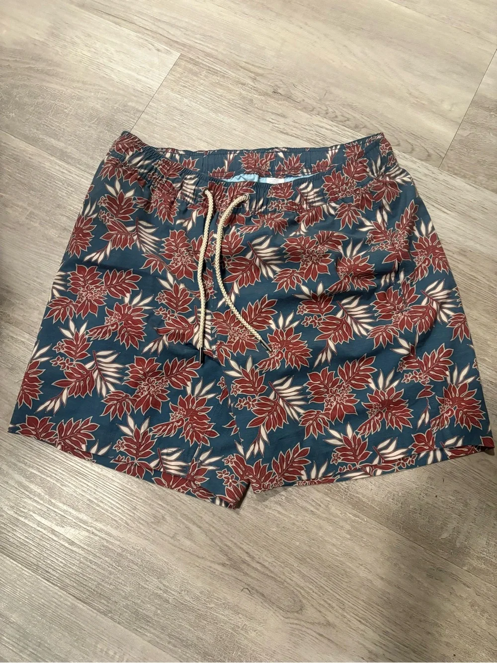 Men's Fair Harbor Floral Drawstring Swim Shorts - Teal & Rust